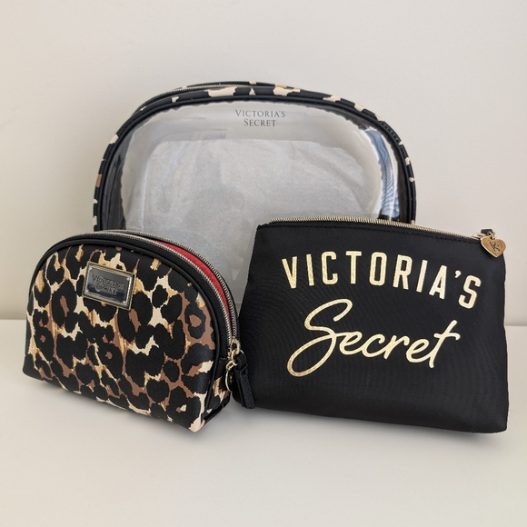 NWT VICTORIA'S SECRET 3-PC Set Leopard Black Travel Cosmetic Bag Makeup Pouch XL - Picture 16 of 16